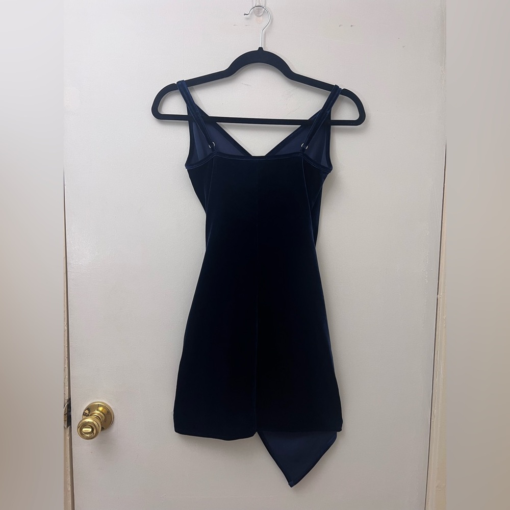 Velvet Asymmetrical Navy Blue Sexy Dress - Picture 8 of 11